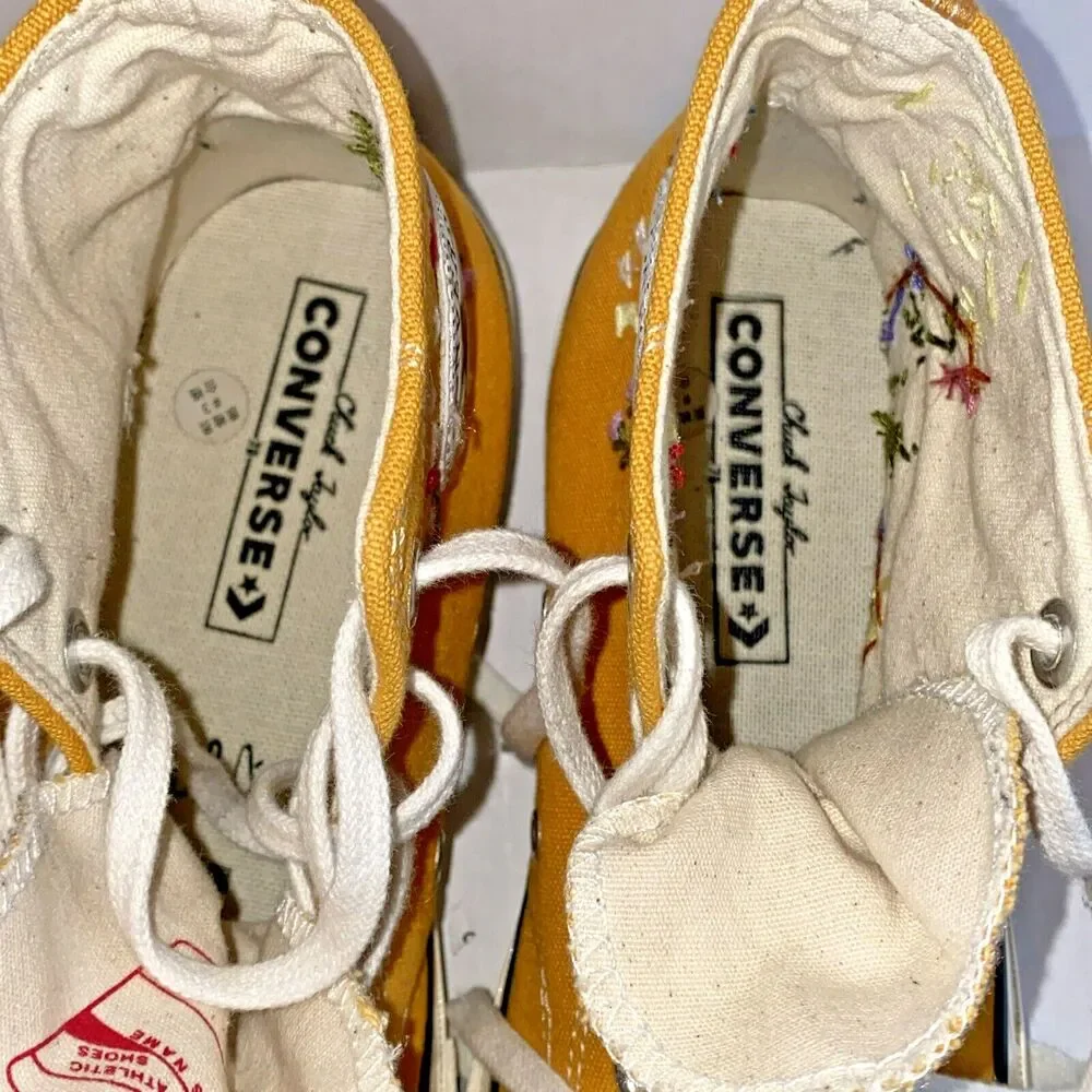 Converse Unisex Chuck Taylor All Star Hi Yellow Floral Embroidery Shoes Sneakers